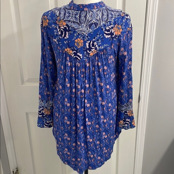 Free People Wild Flower Fields Bohemian Blouse / Tunic Long Sleeve Button Front - Picture 7 of 15